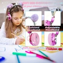 可愛的貓耳朵兒童耳機,帶音量、耳機孔和麥克風,是女孩,男孩,青少年和兒童的完美音樂玩具禮物 - 彩色 - 查看 3