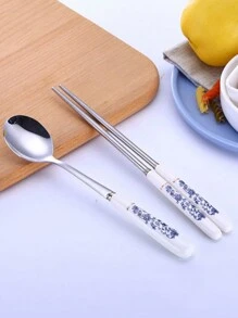 風藍白瓷器餐具套裝,高端禮盒包裝4入組藍白瓷器餐具套裝 - 青花瓷組(1筷1匙1小叉小匙) - 查看 6