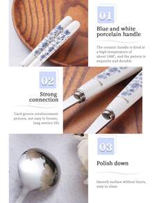 風藍白瓷器餐具套裝,高端禮盒包裝4入組藍白瓷器餐具套裝 - 青花瓷組(1筷1匙1小叉小匙) - 查看 3