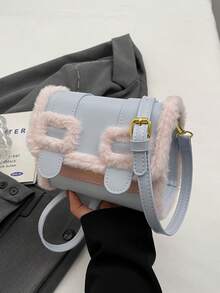 1 件時尚毛絨 Pu 斜挎包,優雅、精緻、奢華、華麗設計,非常適合通勤、旅行、情人節,簡單而別緻,大容量,適合女士冬季作為肩背包或斜挎包攜帶 - 藍色 - 查看 6