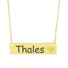 Colar Semijoia Chapinha Coração Gravação Personalizada Nome Thales Banhado Ouro 18K - 999006124