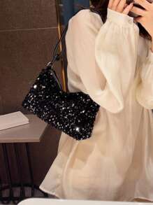 豪華亮片拼接晚宴包,優雅禮服手拿包,女士婚禮派對晚宴手提包 - 黑色 - 查看 4