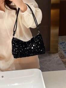 豪華亮片拼接晚宴包,優雅禮服手拿包,女士婚禮派對晚宴手提包 - 黑色 - 查看 5