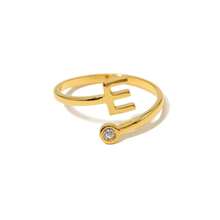 1個女士字母系列鈦鋼18k鍍金鑽石鑲嵌開放式指環 - 金色 - 查看 23