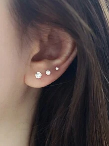 3入組2mm、3mm、4mm 925純銀耳環，經典四爪式耳釘，歐美潮流蛋白石珠寶禮物 - 銀色 - 查看 2