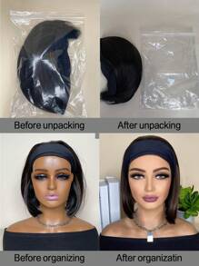 Peruca Sintética Resistente Ao Calor Cabelo Liso Curto Bob Com Faixa Destaques 12 Polegadas Perucas Sintéticas Para Uso Diário - Cor do Piano - Ver 11