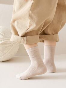 5 Pairs/Set Girls' Solid Color Stripe Patterned Casual Socks, Suitable For All Seasons, Suitable For Students, Suitable For Daily Wear, Perfectly Match With Leather Shoes Or Sneakers - Multicolor - View 2