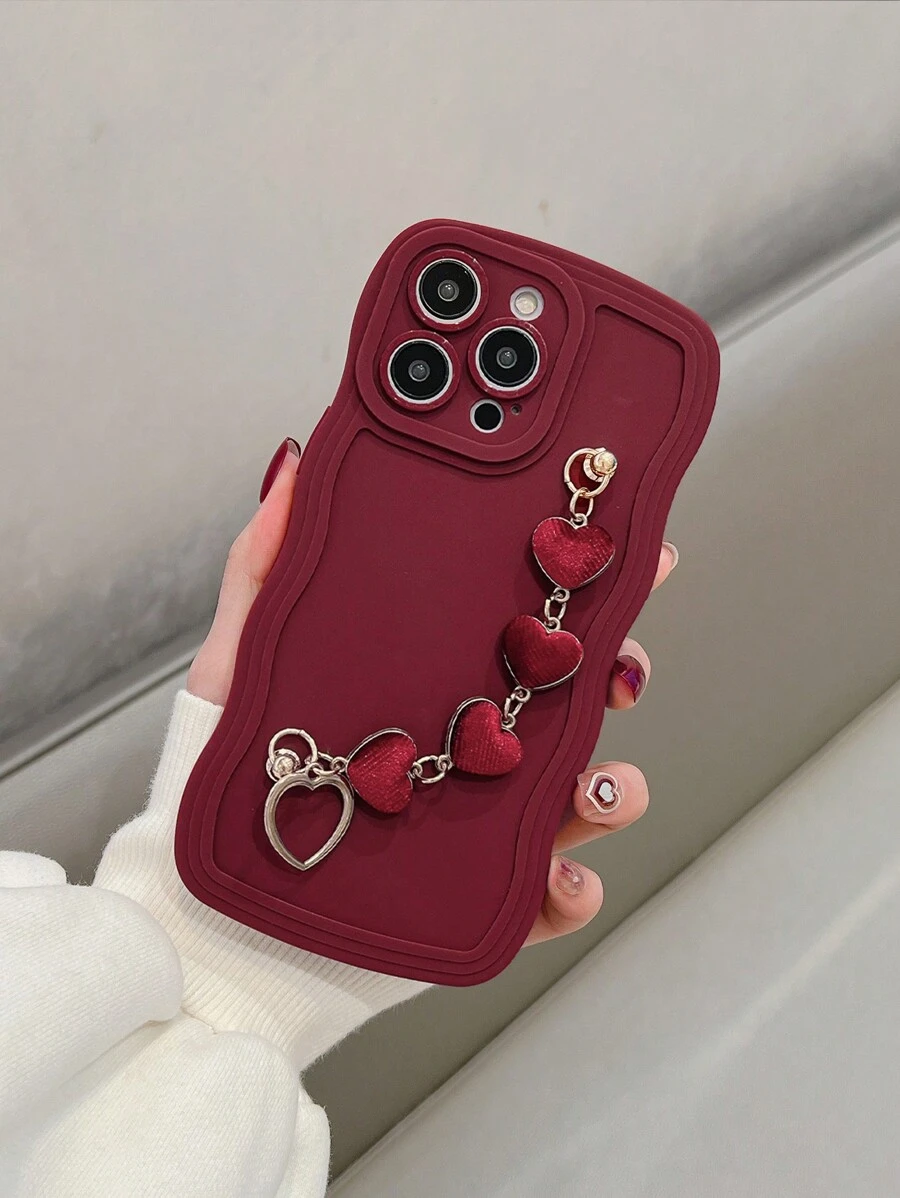 Shockproof Wave Bracelet & Heart Apple Phone Case Compatible With IPhone 11, 12, 13, 14, 12 Pro Max, 13 Pro Max, 15, 15 Pro, 15 Plus, 15 Pro Max, 16, 16 Pro, 16 Plus, 16 Pro Max, 17, 17 Pro, 17 Pro Max - Red - View 1