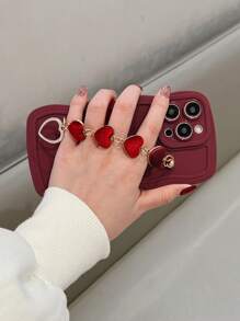 Shockproof Wave Bracelet & Heart Apple Phone Case Compatible With IPhone 11, 12, 13, 14, 12 Pro Max, 13 Pro Max, 15, 15 Pro, 15 Plus, 15 Pro Max, 16, 16 Pro, 16 Plus, 16 Pro Max, 17, 17 Pro, 17 Pro Max - Red - View 4