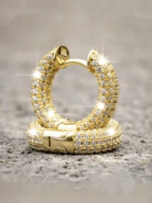 1 Pair Fashionable Round Earrings, Unisex Micro-Inlaid Sparkling Zirconia Earrings, Personalized Accessories Suitable For Party And Everyday Wear - Silver - View 14