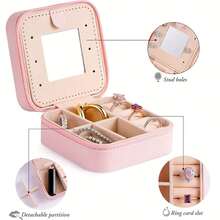 個性化珠寶收納盒，附鏡子 - 適合女性和女孩的完美禮物 - 精緻實用的珠寶展示盒 - 粉色 - 查看 3
