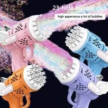 23孔泡泡槍玩具,手持式電動迴旋槍適合4-8歲男女,在生日、婚禮等場合送禮; 不包含電池和泡泡水 - 粉色 - 查看 1