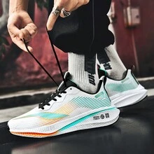 男士跑鞋減震輕盈透氣緩震鞋底運動訓練鞋適合情侶 - 白色 - 查看 10