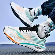 男士跑鞋減震輕盈透氣緩震鞋底運動訓練鞋適合情侶 - 白色 - 查看 2