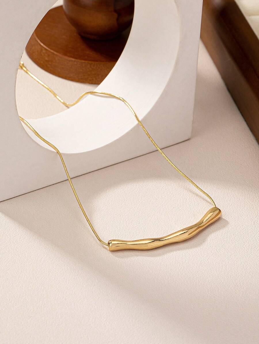 1pc Asymmetrical Geometric Design Zinc Alloy & Snake Chain Necklace With Handmade Feel - Yellow Gold - View 1