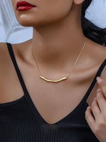 1pc Asymmetrical Geometric Design Zinc Alloy & Snake Chain Necklace With Handmade Feel - Yellow Gold - View 6