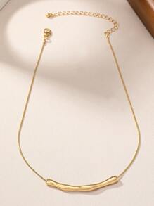 1pc Asymmetrical Geometric Design Zinc Alloy & Snake Chain Necklace With Handmade Feel - Yellow Gold - View 3