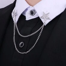 1pc Unisex Full Diamond Star & Tassel Pendant Chain Collar Necklace, Fashion Accessory For Daily Wear - Silver - View 3