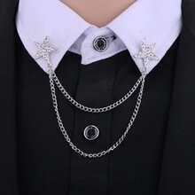 1pc Unisex Full Diamond Star & Tassel Pendant Chain Collar Necklace, Fashion Accessory For Daily Wear - Silver - View 2