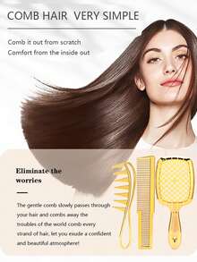 5 件金色美发工具套装，包括造型刷、理发梳、喷雾瓶，非常适合头发造型、清洁、护理，是男女新年最佳礼物 - 金色 - 查看 4