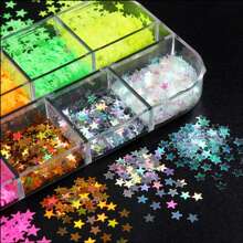 霓虹五角星指甲片,荧光彩色星形薄片,美甲設計裝飾指甲配件用品套組 - 彩色 - 查看 3