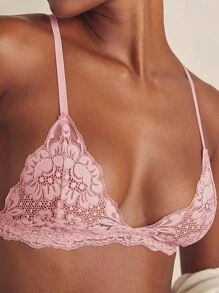 Small Chest Bras Sexy Bralette Lace Bra Thin Triangle Lingerie Wireless Women's Underwear Deep V With Backless Top Adjustable - Pink - View 3