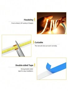 觸摸感應cob Led燈條,5v Usb 320 Led/m,白色/暖白色,高密度柔性帶,ra90 Fcob Led燈條,適用於家庭臥室客廳 - 暖白光 - 查看 6