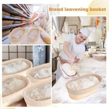1pc 10-Inch Oval Shaped Wicker Basket With Linen Lining Bread Proofing Basket Set For Bread Making Baking Fermentation Kitchen Starter Kit (1 Proofing Basket+Linen Cloth) - Beige - View 7