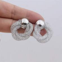 1Pair Metal Mesh Windmill Knot Flower Stud Earrings For Women Exquisite Geometry Golden Jewelry Accessory Wholesale Girl Gift - Silver - View 3