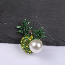 A Simple And Cute Fashionable Faux Pearl Pineapple Brooch With Personalized, Fruit Alloy Metal Dripping Oil Rhinestones, Exquisite Badge For Women And Wowomen Suit Party Clothing Accessories Corsage Pin - Blue - View 2