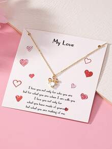 1件情人节礼品卡包装锆石心形LOVE精致吊坠项链，情人节送给妻子女友的礼物 - 金色 - 查看 14