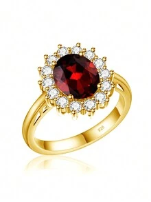 Cubic Zirconia Decor Silver Wedding Band - Burgundy - View 1