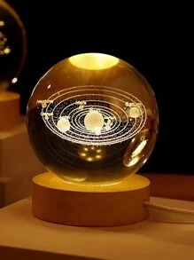 1入3d玻璃球夜燈,創意奇幻裝飾,配有星系水晶球和木質底座,適用於家居辦公室臥室桌面裝飾,房間裝飾