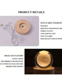 1入3d玻璃球夜燈,創意奇幻裝飾,配有星系水晶球和木質底座,適用於家居辦公室臥室桌面裝飾,房間裝飾