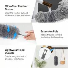 Chicken Feather Duster, Electrostatic Dust Removal Brush With Extended Handle For Cleaning High Places Such As Ceilings And Gaps At Home - Grey - View 9