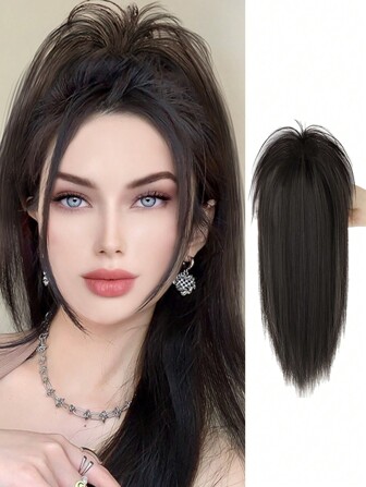 黑色馬尾瀑布半扎噴泉捲髮高馬尾合成假髮,抓住性感雞巢頭增加頭頂馬尾髮飾14英寸