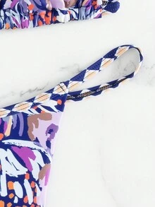 新品时尚性感全印花三角杯上衣和丁字裤比基尼套装夏季