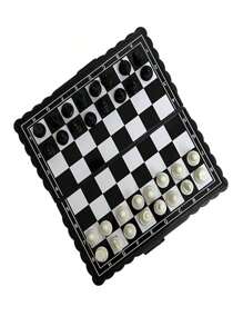 1set Mini International Chess Toy, Folding Magnetic Plastic Chessboard Board Games Portable-Suitable Brain Toys - Black and White - View 6
