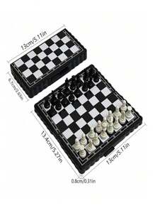 1set Mini International Chess Toy, Folding Magnetic Plastic Chessboard Board Games Portable-Suitable Brain Toys - Black and White - View 2