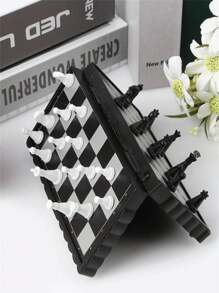 1set Mini International Chess Toy, Folding Magnetic Plastic Chessboard Board Games Portable-Suitable Brain Toys - Black and White - View 3