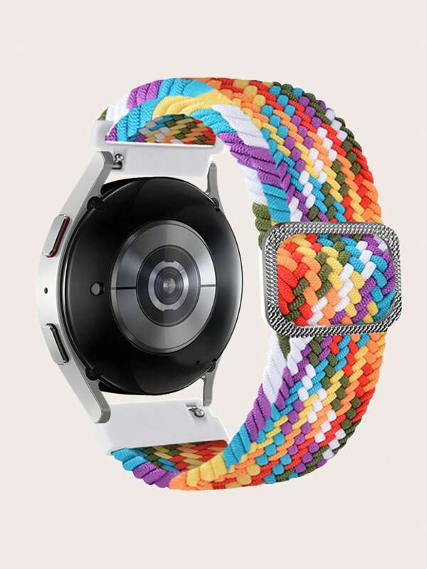 1pc Rainbow Woven Nylon Elastic Watch Band Compatible With Samsung/Xiaomi/Huawei/Amazfit/Garmin/Fitbit, 20mm/22mm