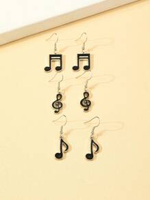 3pairs/Set Enamel Music Note Design Minimalist Personalized Earrings For Daily Wear - Multicolor - View 1