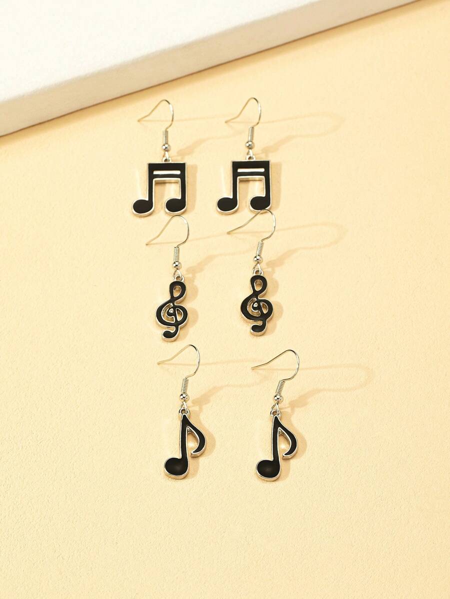 3pairs/Set Enamel Music Note Design Minimalist Personalized Earrings For Daily Wear - Multicolor - View 1