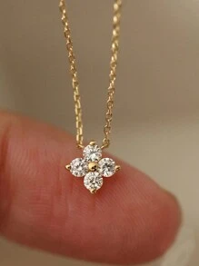 1pc Glamorous Sterling Silver Cubic Zirconia Pendant Necklace For Women For Daily Life - Gold - View 2