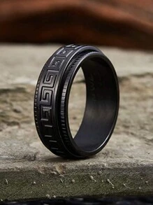 Men Geometric Detail Ring Black Titanium Steel Fashion Punk For A Stylish Look - Black - View 3