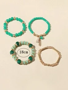 4pcs Bohemian Butterfly Tassel Beaded Bracelets Set For Girls, Daily Wear - Mint Green - View 5