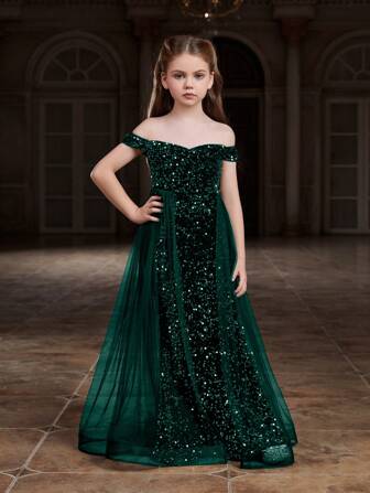 Lyxig sjöjungfruklänning med bara axlar och paljetter - Golvlång, åtsittande, transparent aftonklänning, lämplig för speciella tillfällen