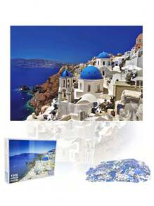 1box 1000pcs High Hardness Paper Jigsaw Puzzle, Colorful Rectangle With Mediterranean Theme Picture, For Adults Therapy, Stress Reliever, Collection - Mediterranean - View 1