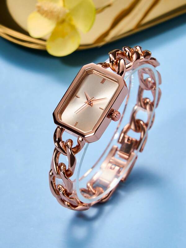 1pc Women's Small Stainless Steel Chain Link Quartz Watch As A Gift For Students Returning To School