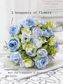 1 Bouquet Of Artificial Rose And Peony Flowers With Country Style For Outdoor Wedding Home Decoration, Bridal Bouquet, Valentine Gift - Mina Wild Roses - Blue - View 5